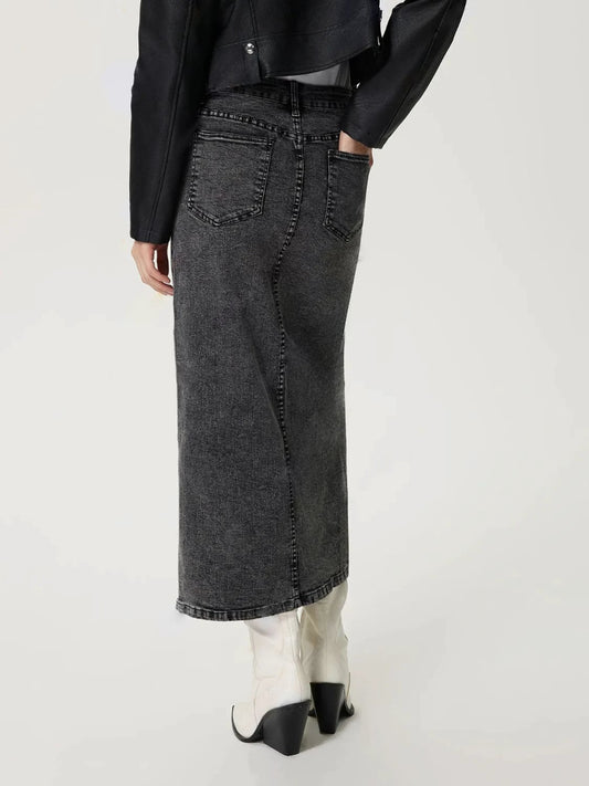 Slit Midi Denim Skirt with Pockets by Lady Ros