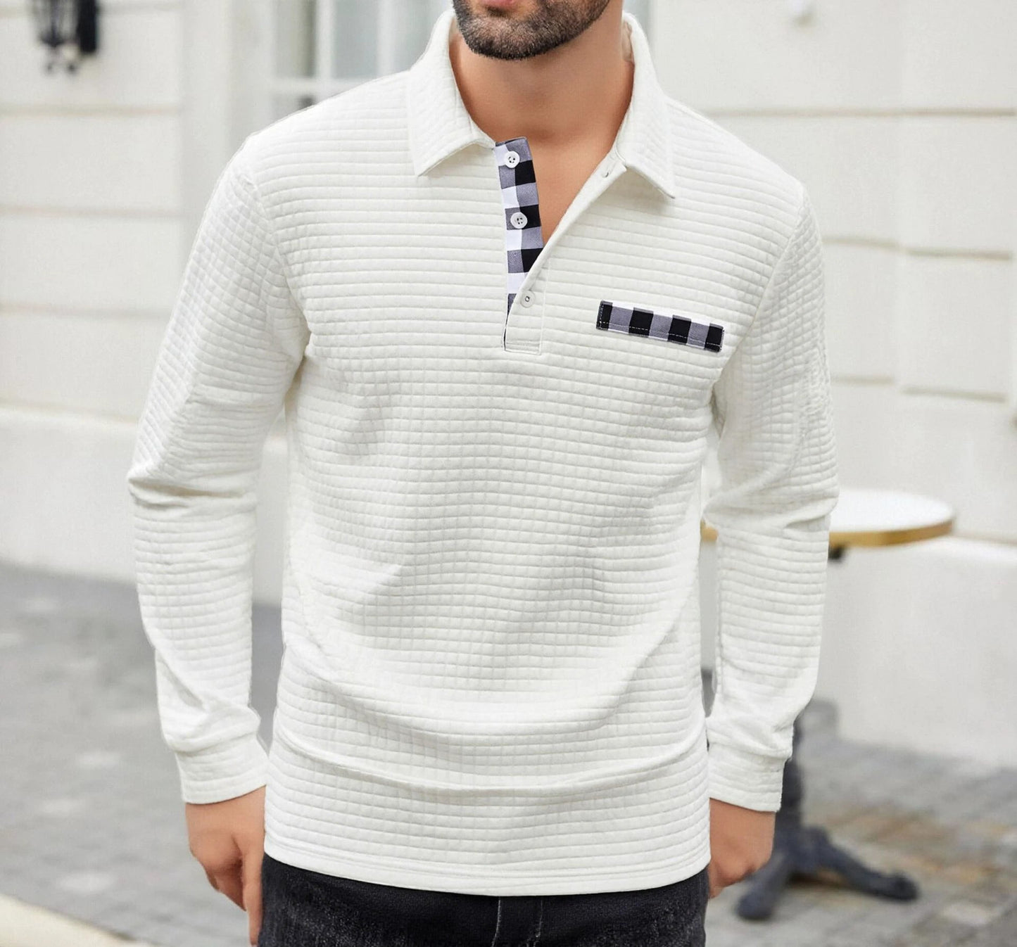Men's Polo Long-sleeved Button-down T-shirt by GJG Denim