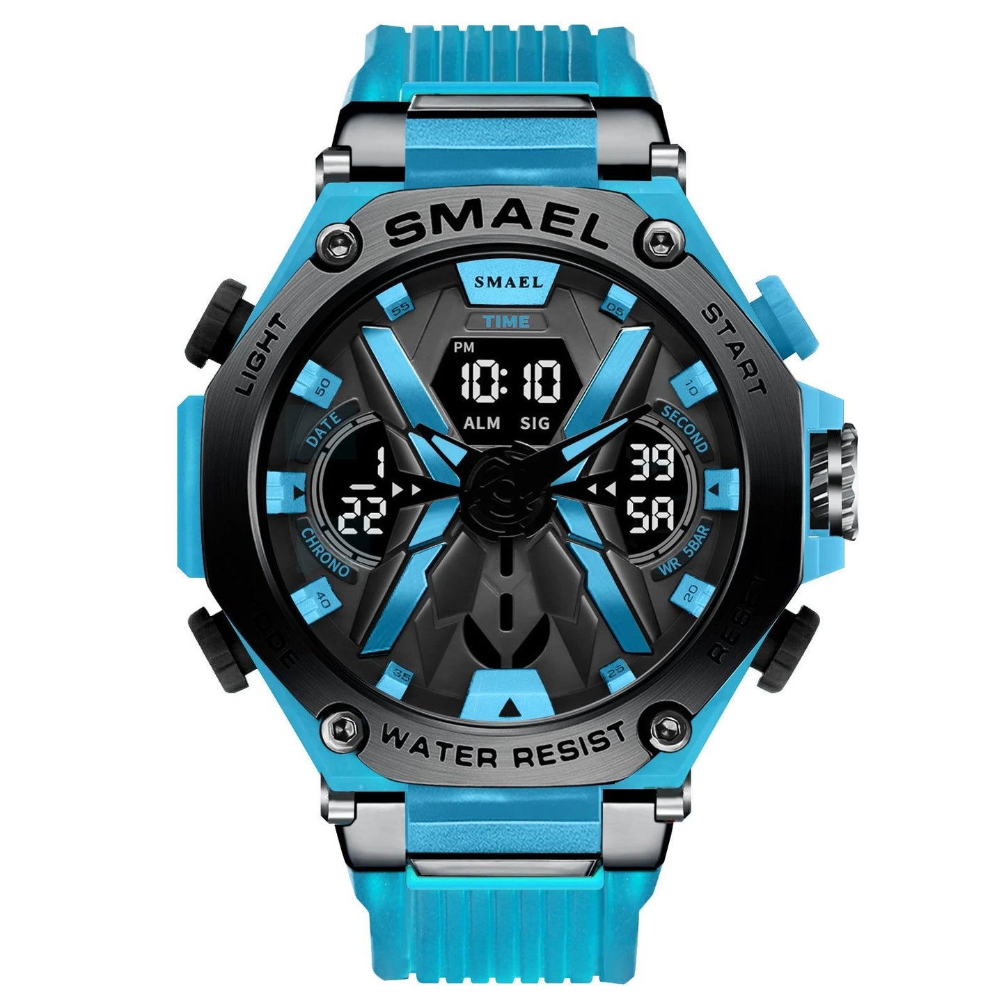 Men's Multifunctional Digital Double Display Waterproof Alloy Sports Quartz Watch by GJG Denim