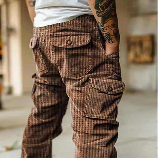 Men's Casual Corduroy Cargo Pants by GJG Denim