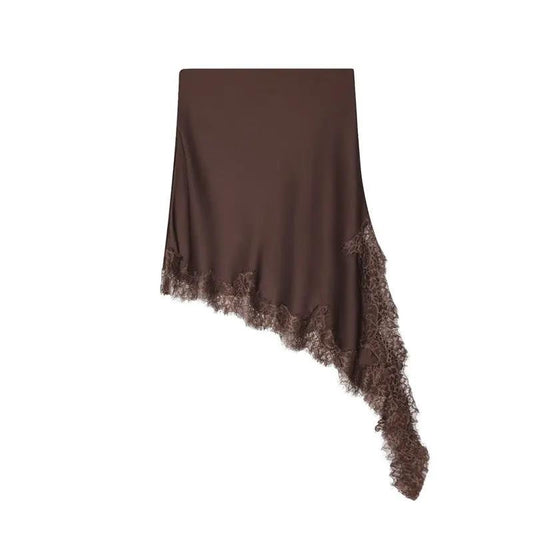 European And American-style Fashionable Minimalist Asymmetrical Lace Skirt by GJG Denim