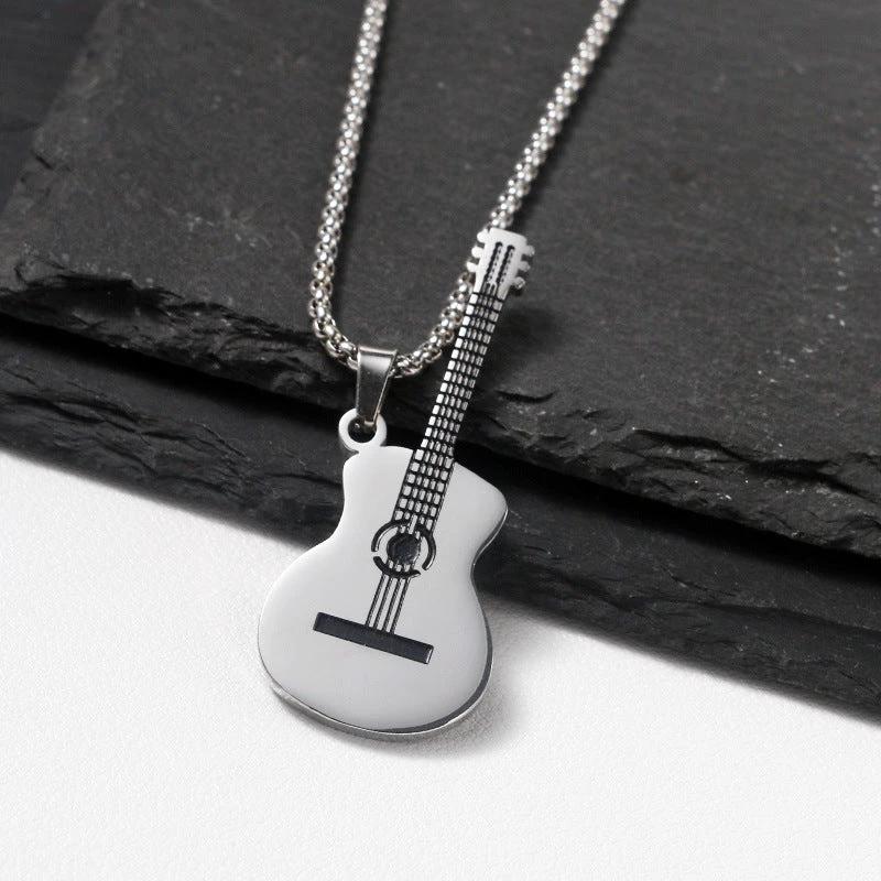 Stainless Steel Music Guitar Necklace For Men by GJG Denim