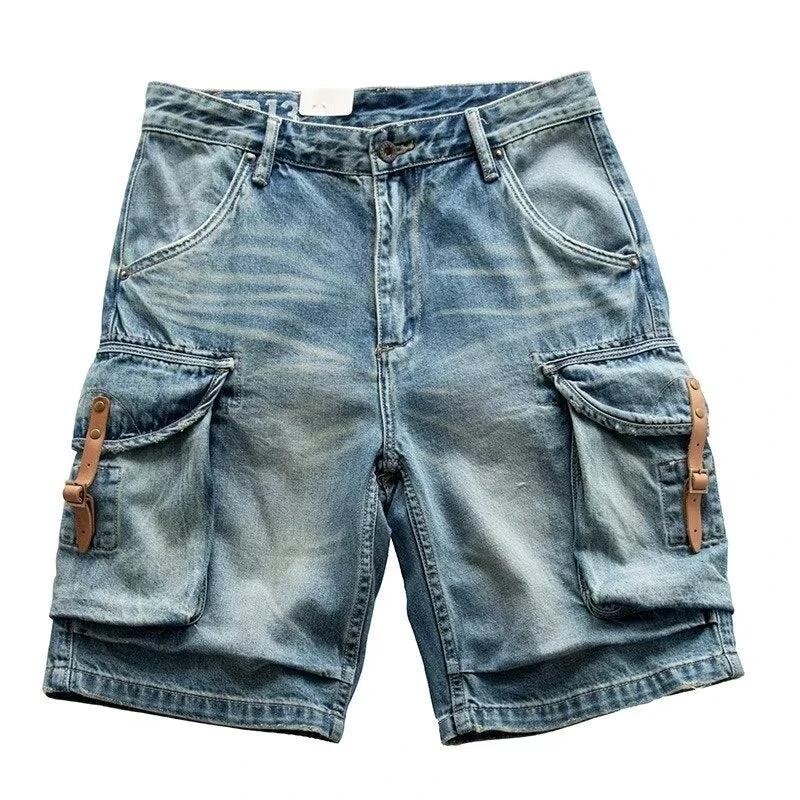Men's Blue Denim Cargo Shorts by GJG Denim