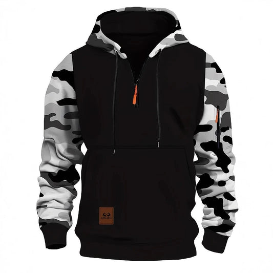 Men's Hooded Camouflage Zipper Sweater by GJG Denim