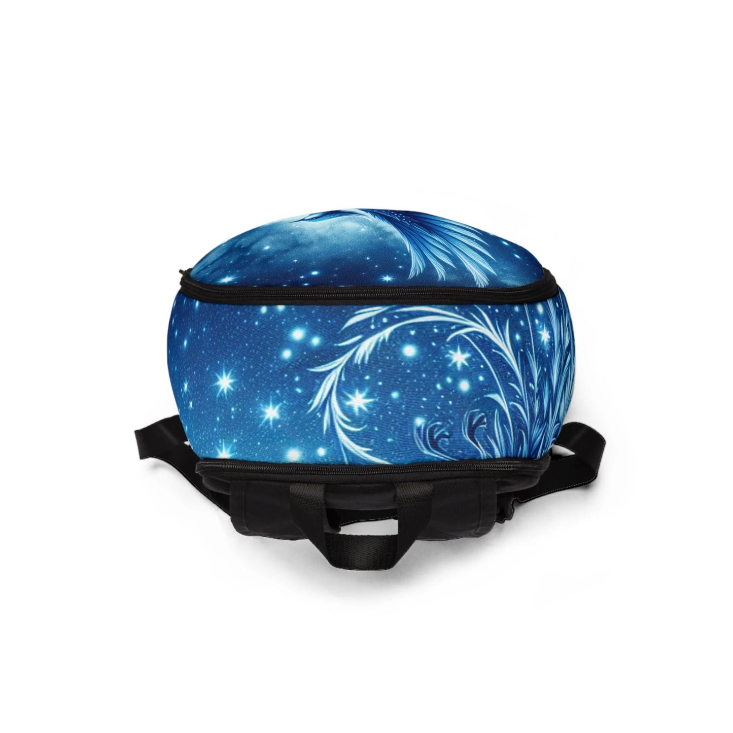 Celestial Bird Unisex Fabric Backpack - Vibrant Blue Design for Adventure and Everyday Use by Printify