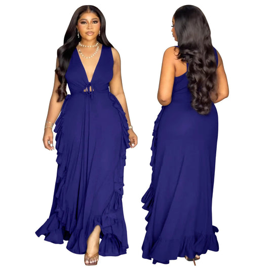 Ruffled High Waist Crop-top Spaghetti-strap Plus Size Dress by GJG Denim