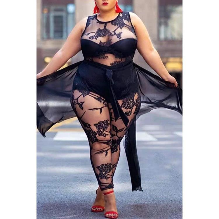 Plus Size Women's Sexy Flocking Jumpsuit Temperament Commuter by GJG Denim