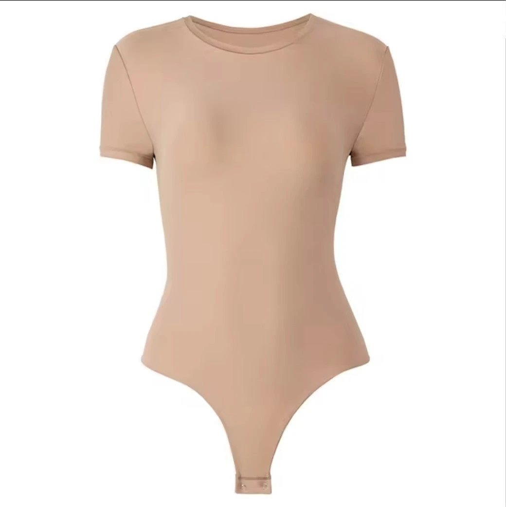 USA Warehouse Shipping Going Out T Shirt Tops Second-skin Feel Recycle Shapewear Crew Neck Short Sleeve Bodysuit For Women by GJG Denim