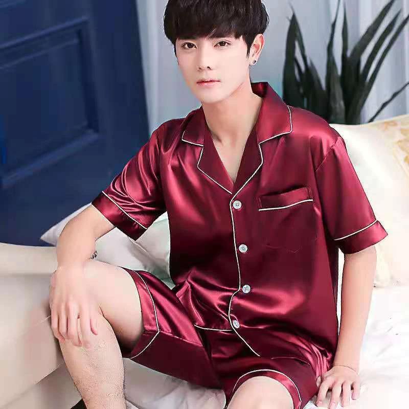 Men's Short-sleeved Cardigan Shorts Pajamas by GJG Denim