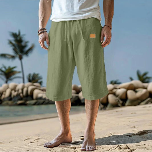 Men's Cropped Straight-leg Shorts Solid Color by GJG Denim