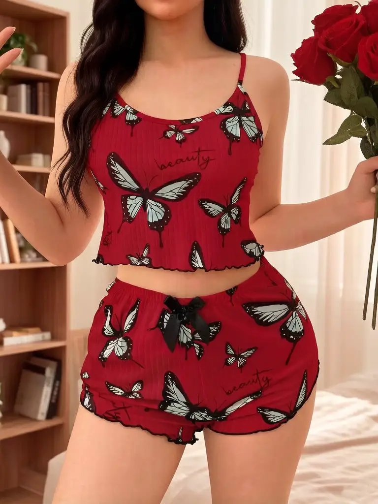 Women's Summer Thin Ribbed Home Wear Pajama Set Sexy Two-Piece by GJG Denim