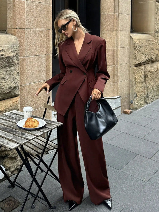 Women's Suit Wid -leg Pants Two-piece Set by GJG Denim