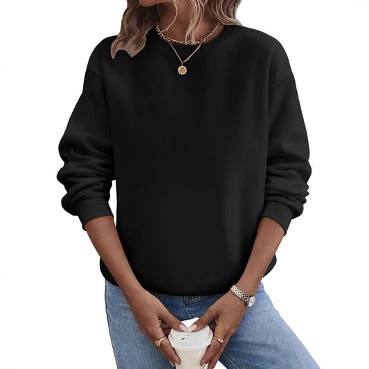 Solid Color Blank Round Neck Plus Size Fashion Sweater by GJG Denim
