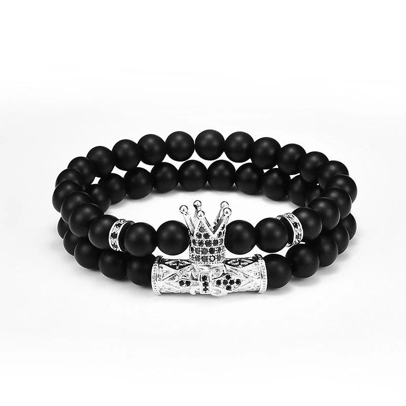 Natural Copper Micro-inlaid Matching Natural Black Agate Bracelet For Men by GJG Denim