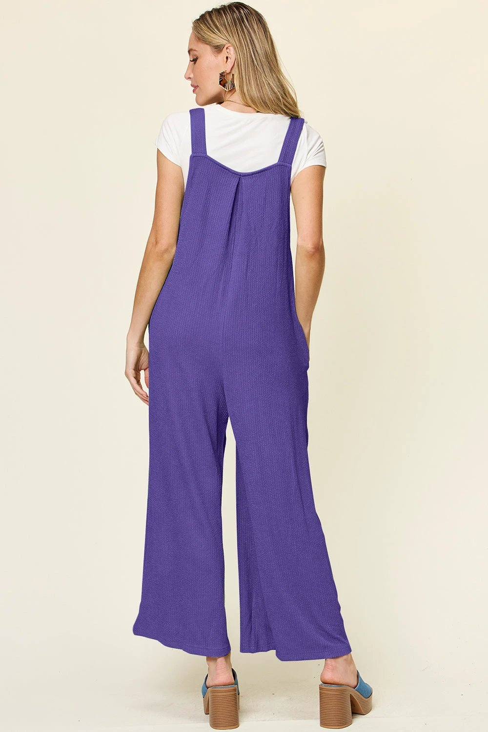 Textured Long Sleeveless Wide Leg Jumpsuit by Lady Ros