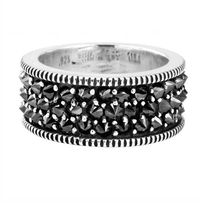 Retro Black Zirconia Inlaid Diamond Exaggerated And Stylish Ring For Men by GJG Denim