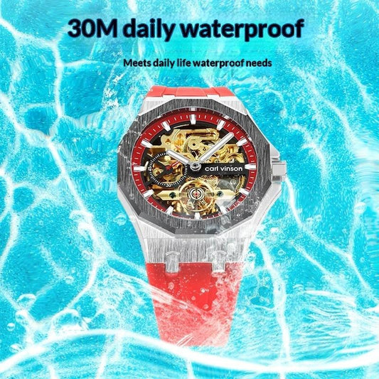 Fully Automatic Luminous Decorative Hollow Silicone-Strap Mechanical Alloy Watch For Men by GJG Denim