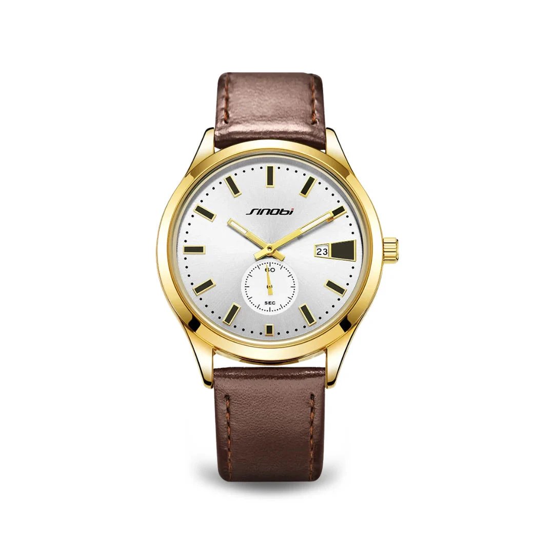 Men's Casual Leather Strap Business Quartz Watch by GJG Denim