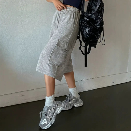Straight-leg Figure-flattering Gray Wide-leg Capris Versatile by GJG Denim