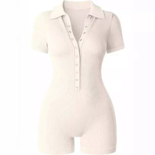 European And American Rib V-neck Elastic Waist-tightening Sports Women's Yoga Jumpsuit by GJG Denim