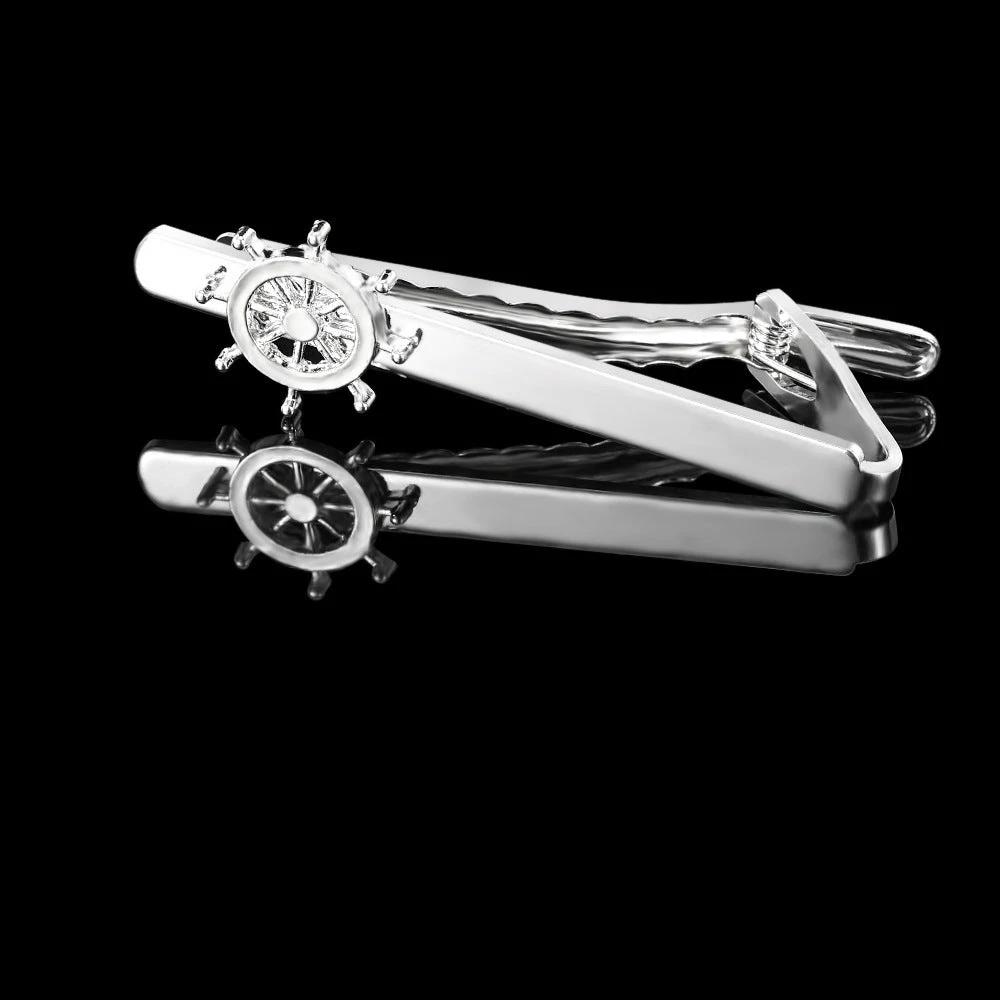 Men's Trendy Rudder Cufflinks and Tie Clip Set by GJG Denim