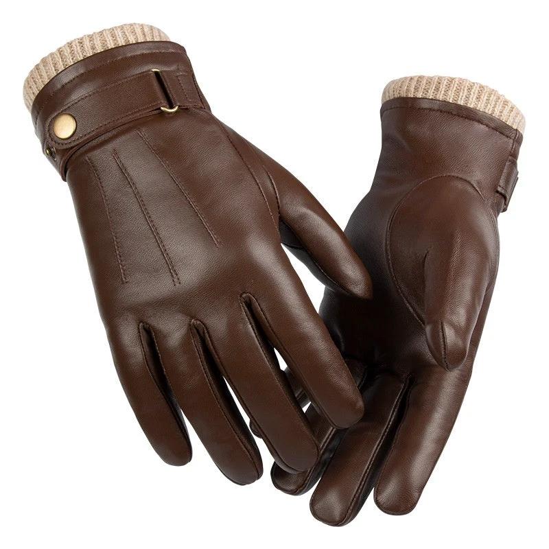 Men's Fleece-lined Windproof Sheepskin Warm Gloves by GJG Denim