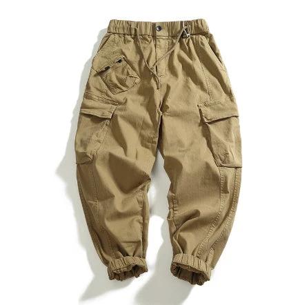 Men's Multi-pocket Stretch Worn Looking Washed-out Loose Cargo Pants by GJG Denim