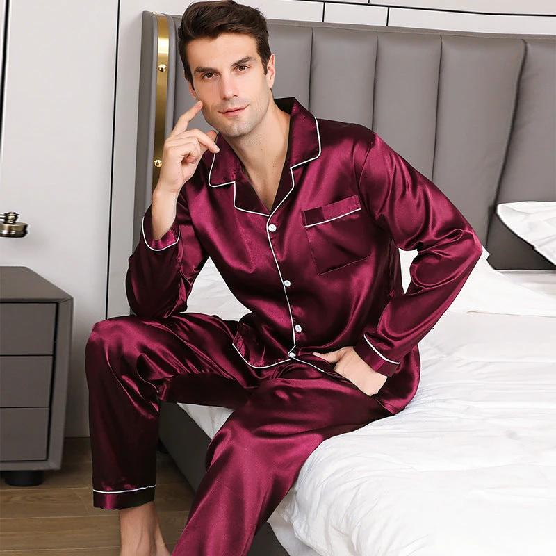 Men's Silk Long Sleeve Pajamas Suit by GJG Denim