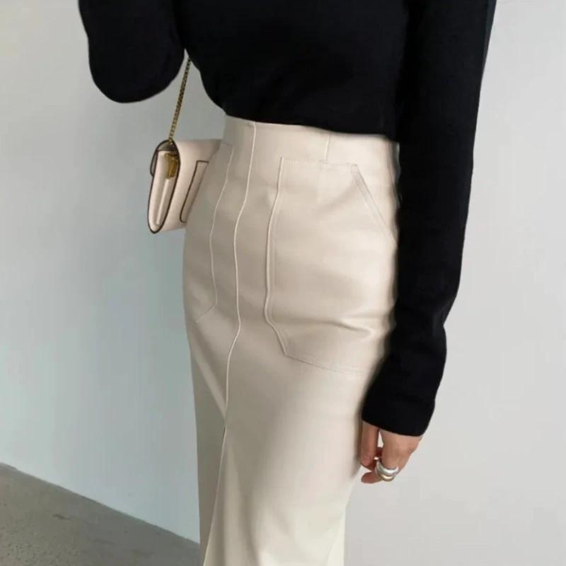 Temperament Deep Split Skirt by GJG Denim
