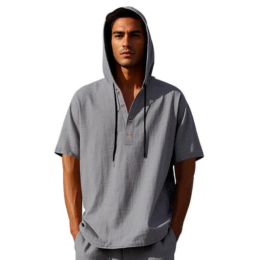 European And American Linen Short-sleeved Men's T-shirt Simple by GJG Denim