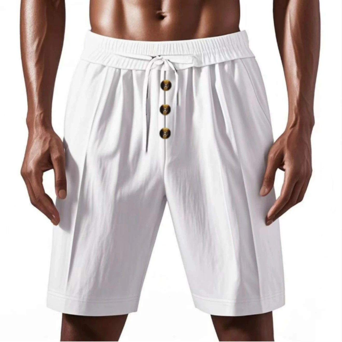 Linen Beach Casual Loose Straight Shorts For Men by GJG Denim