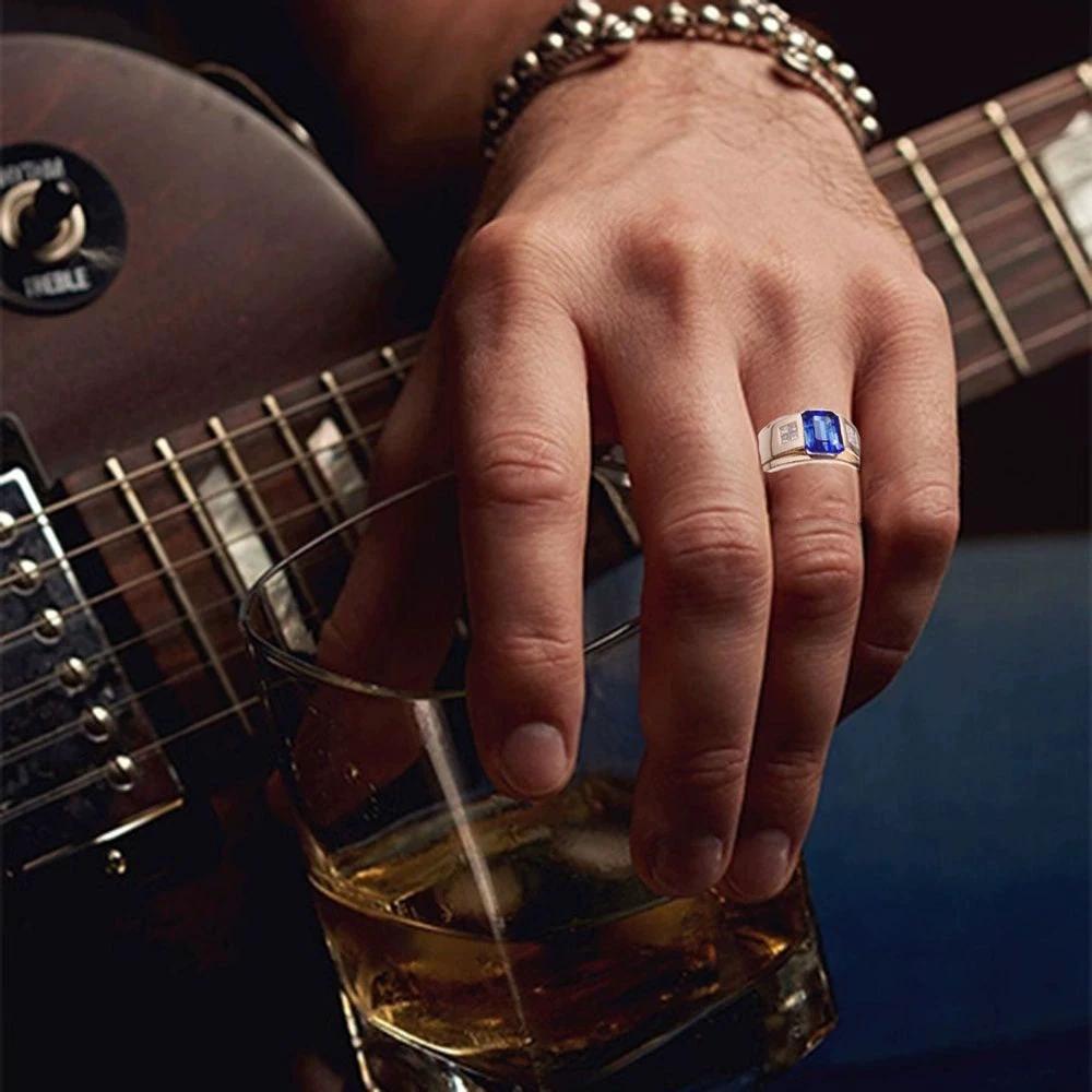 Sapphire Retro Fashion Rose Gold Crystal Alloy Ring For Men by GJG Denim