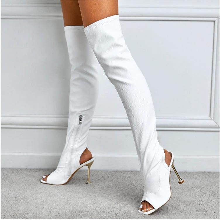 Womens Square Toe Cutout Over Knee Side Zip Cool Boots by GJG Denim