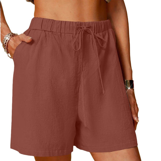 Women's Cotton Linen Pure Color Comfort Wide Leg Shorts by GJG Denim