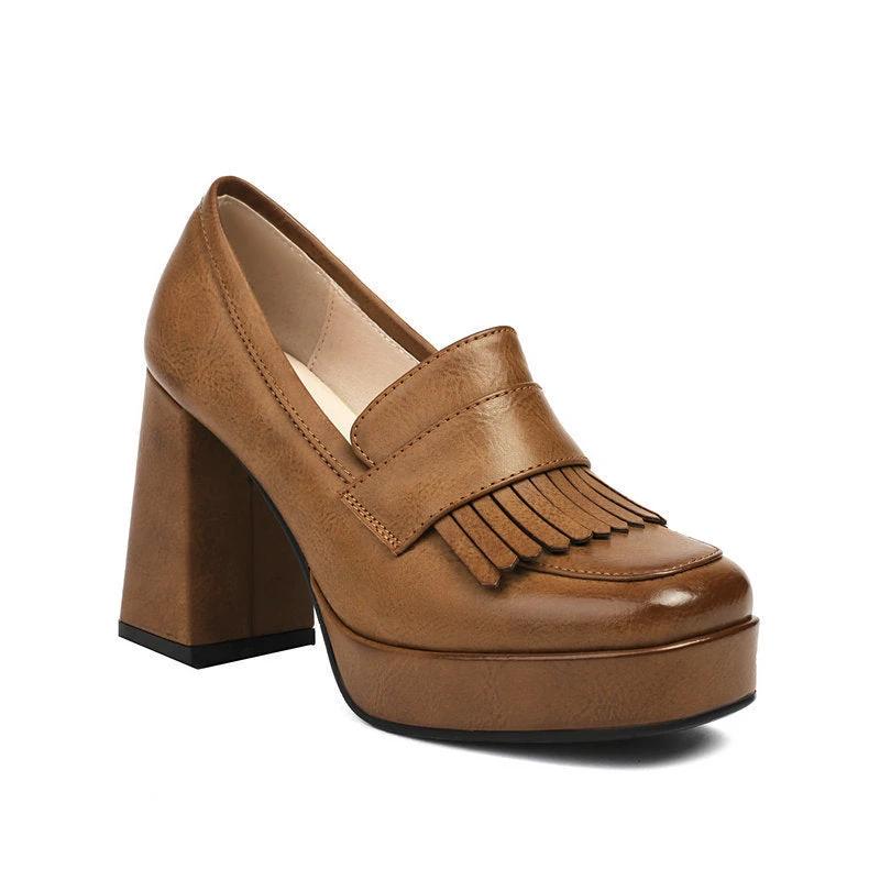 Women's Retro Chunky-Soled Commute Wedge Ultra-High Heels by GJG Denim