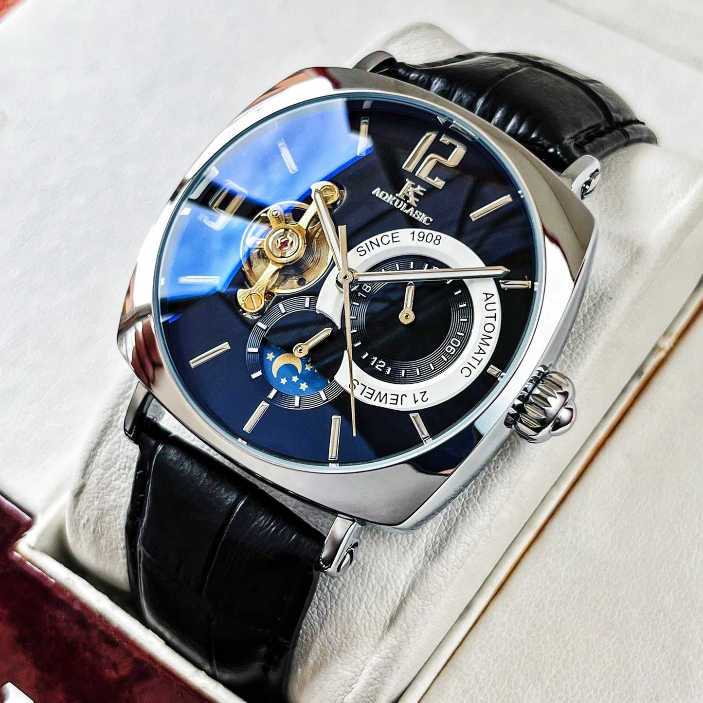 Men's Square Fully Automatic Mechanical Watch by GJG Denim