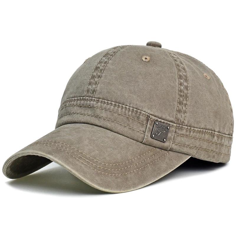 Washed Cotton Retro Soft-top Baseball Cap For Men by GJG Denim