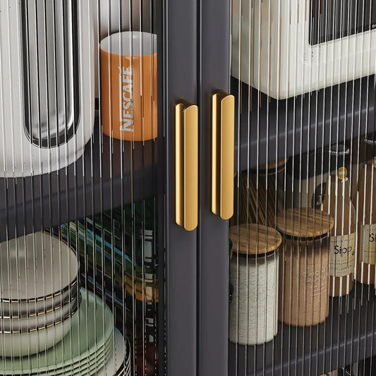 Open-door Kitchen Shelving Floor-to-ceiling Multilevel Household Microwave Storage Cabinet Bowls Side Cabinets Cabinets Storage Cabinets Grey Color by GJG Denim