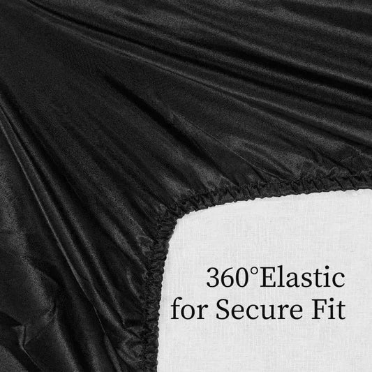 Satin Bed Sheets, King Size Sheets Set, 4 Pcs Silky Bedding Set With 15 Inches Deep Pocket For Mattress King, Black by GJG Denim