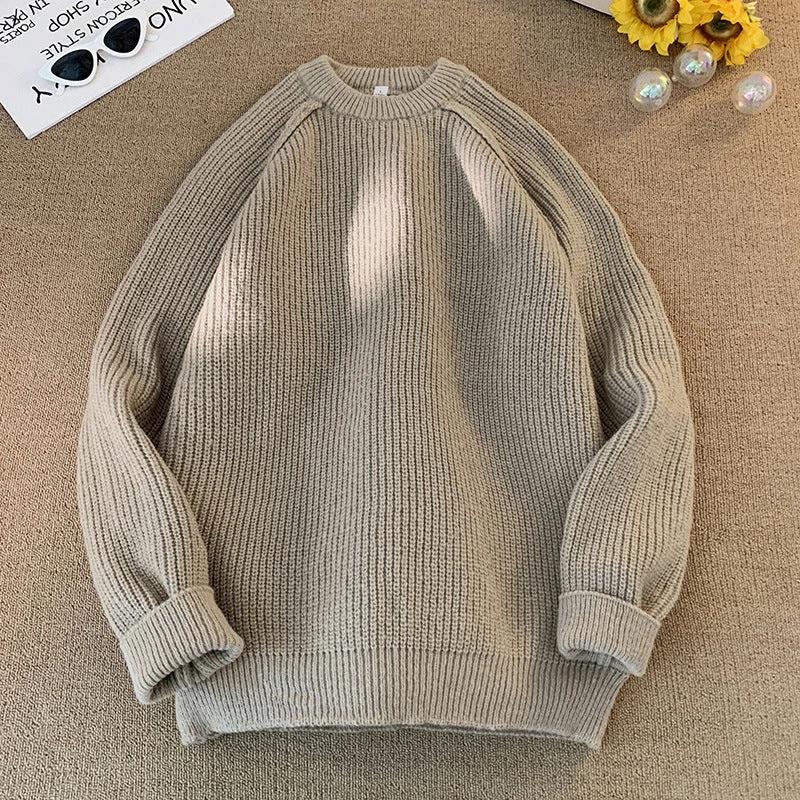 Men's Solid Color Loose Casual Long Sleeve Lazy Sweater by GJG Denim