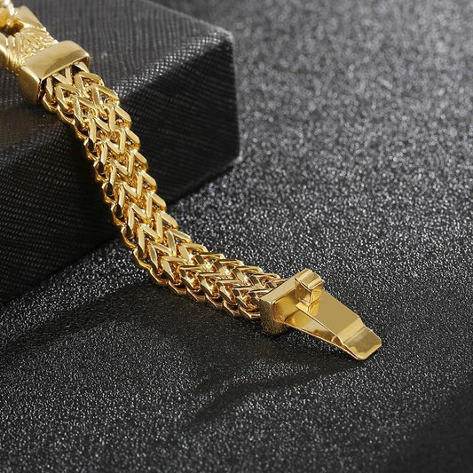 Men's Boxing Mesh Chain Link Gold Color Bracelet Stainless Steel by GJG Denim
