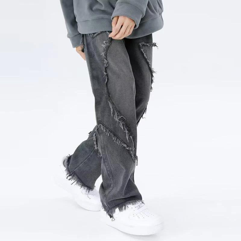 Raw Hem Jeans Men's American High Street Straight-leg Pants by GJG Denim