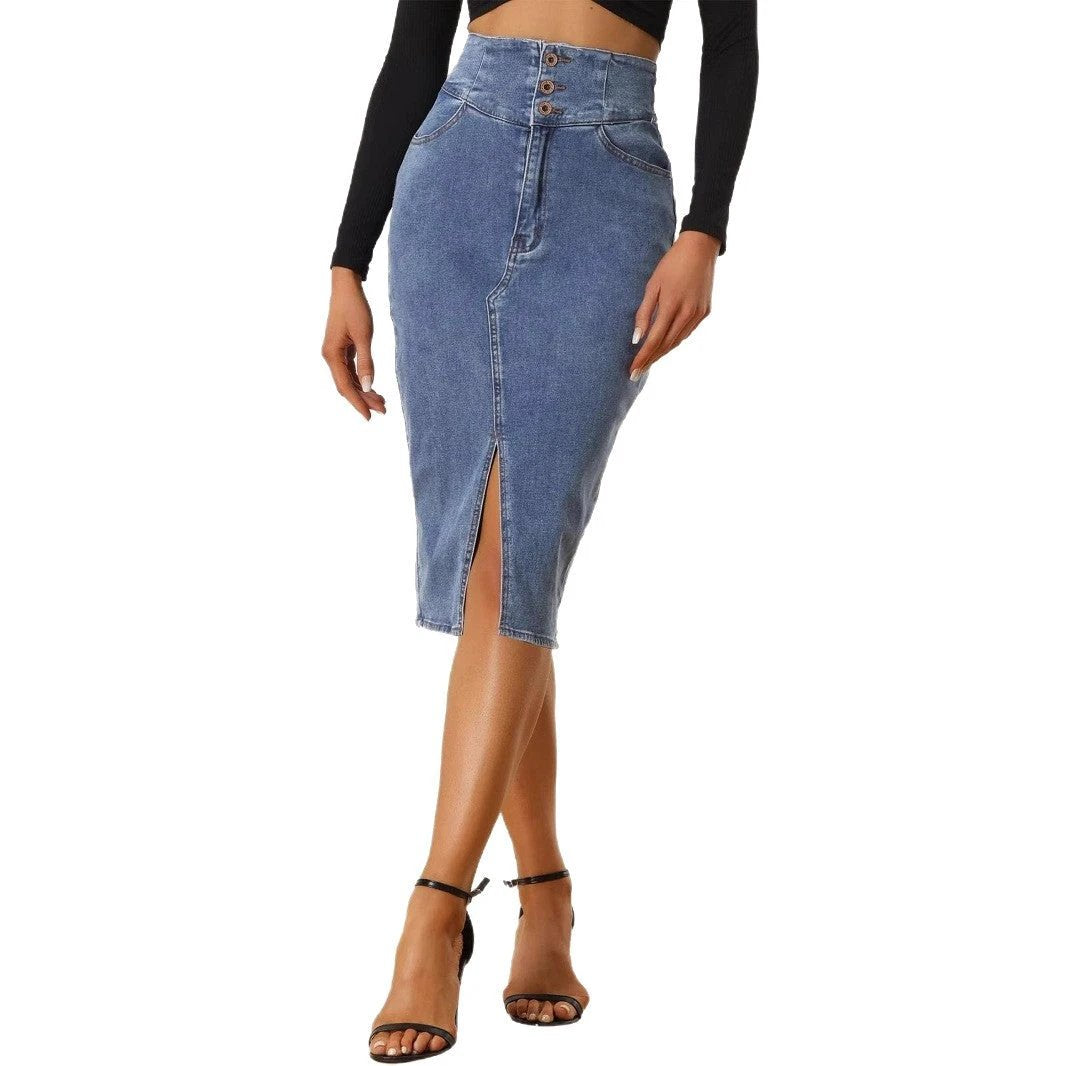Womens High-Waisted Irregular New Denim Skirt by GJG Denim