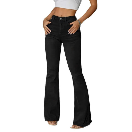 Women's Solid Color Flared Wide-Leg Jeans by GJG Denim