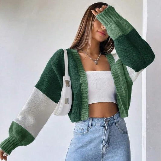 Flirla Colorblock Drop Shoulder Duster Cardigan,Long Sleeve Tops by GJG Denim