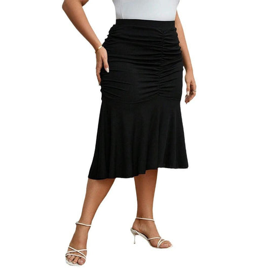 Plus Size Women's Elastic Waist Hip-wrapped Elegant Fishtail Skirt by GJG Denim