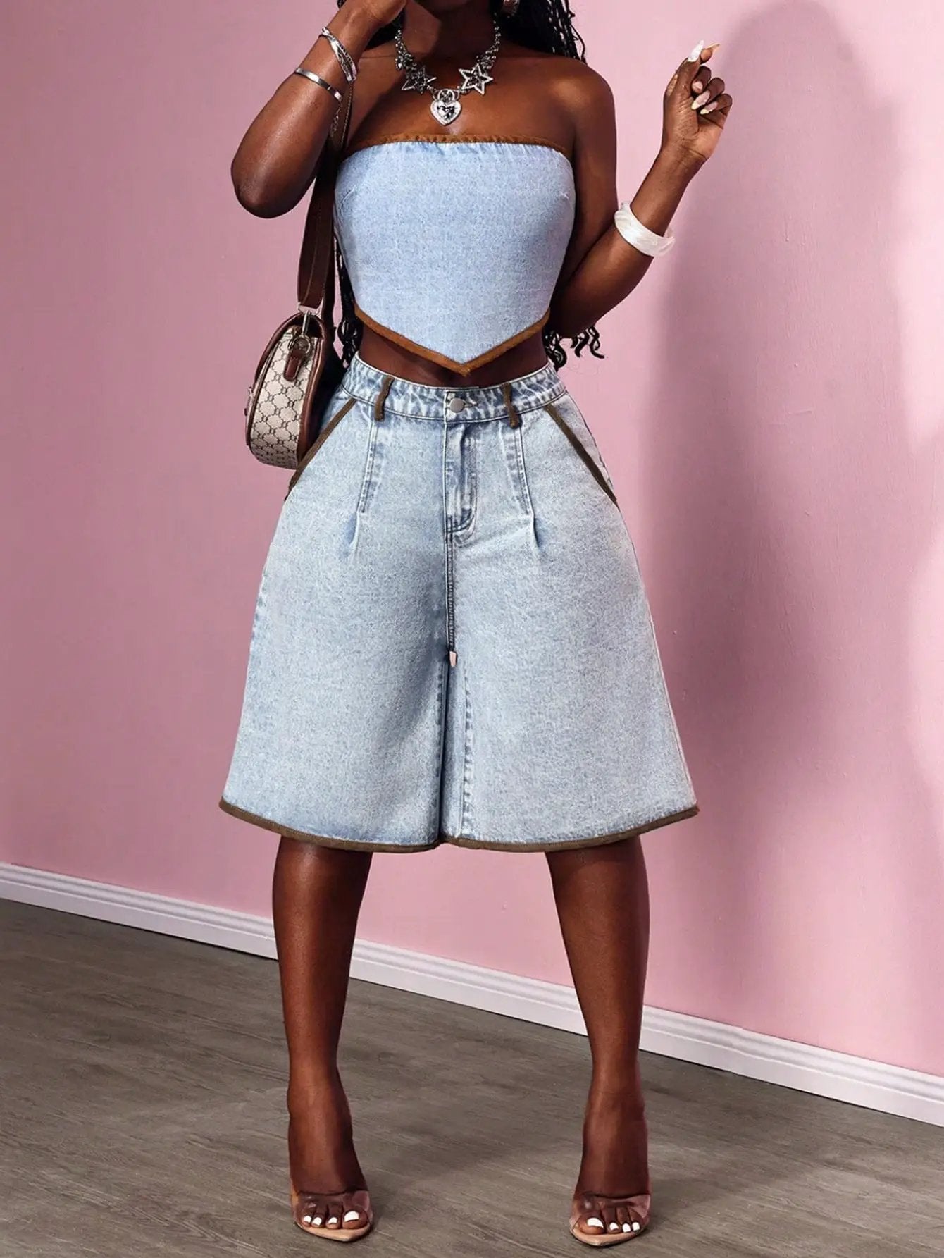 Women's Contrasting Flared Cropped Jeans by GJG Denim