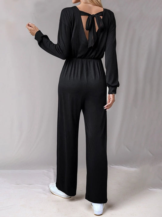 Tied Round Neck Wide Leg Jumpsuit by Lady Ros