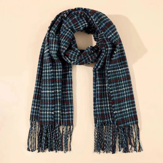 Men's Cashmere Plaid Tassel Scarf by GJG Denim