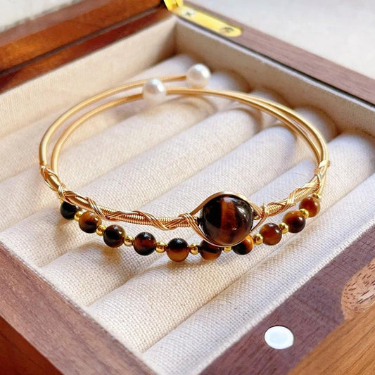 Tiger Eye Lime Moonstone Pearl Strawberry Crystal Jade Bracelet by GJG Denim